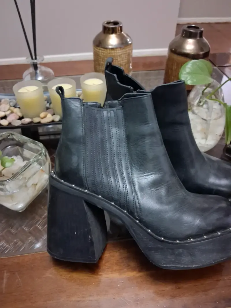 Botines de cuero negro con plataforma - 3