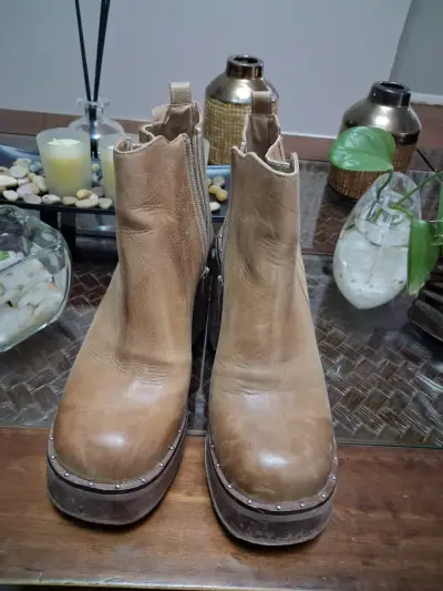 Botines de cuero marrón con plataforma - miniatura 1