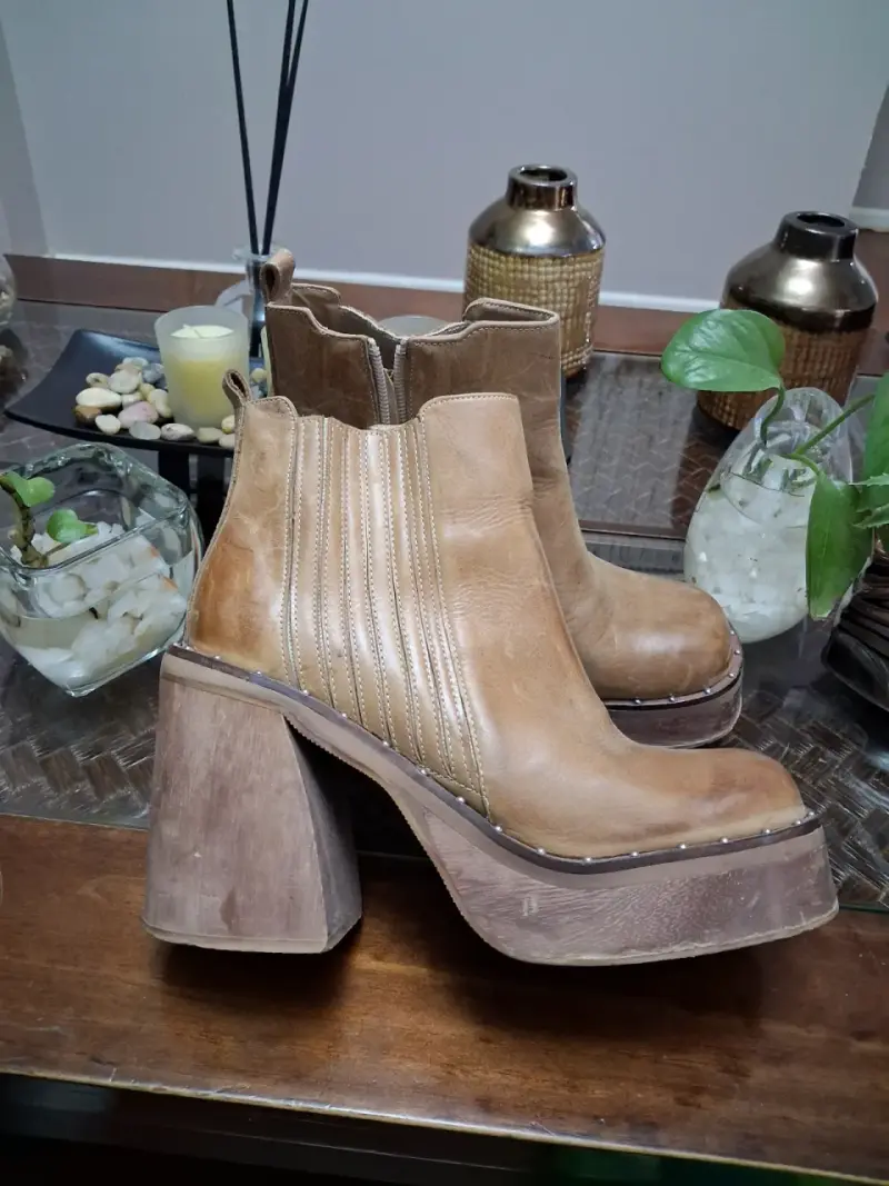 Botines de cuero marrón con plataforma - 2