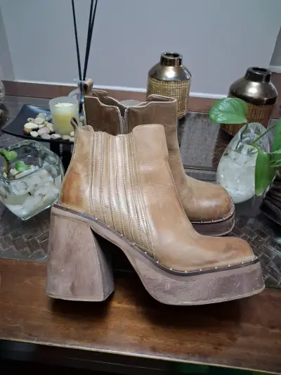 Botines de cuero marrón con plataforma - miniatura 2