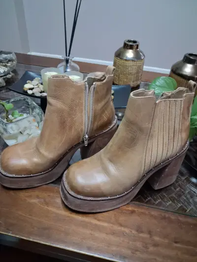 Botines de cuero marrón con plataforma - miniatura 3