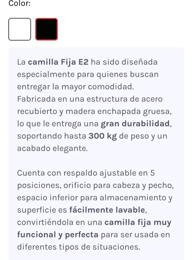 Camilla fija E2 para masajes y terapias - 2