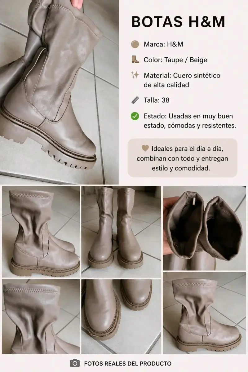 Botas H&M Taupe de Cuero Sintético Talla 38 - 1