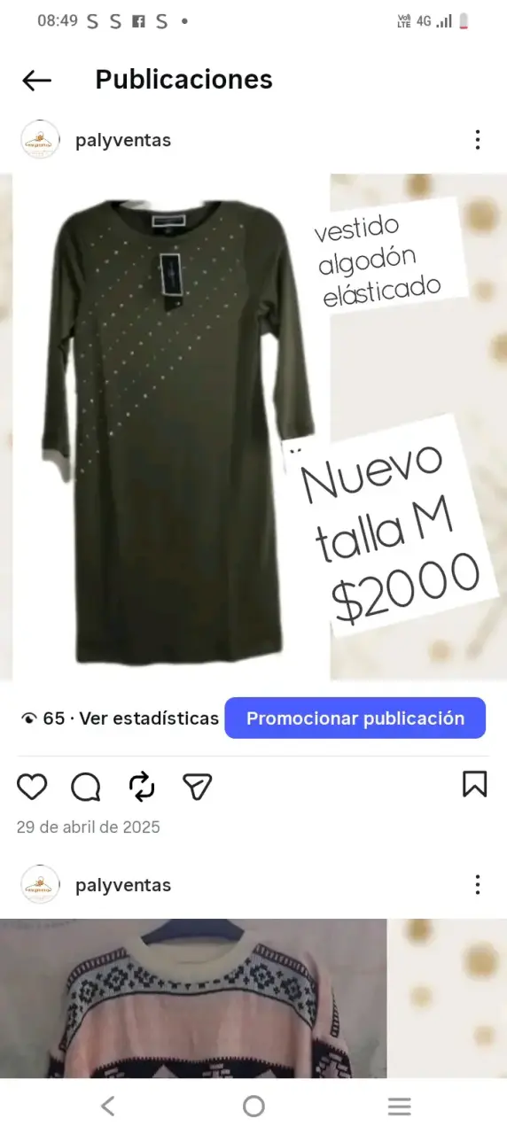 Vestido de algodón elástico verde talla M