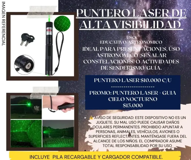 Puntero láser de alta visibilidad con pila recargable