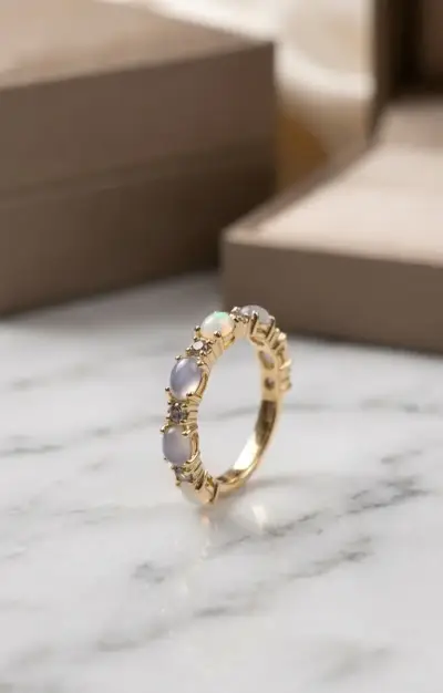 Anillo Texturizado con Cabujones y Brillantes - miniatura 1