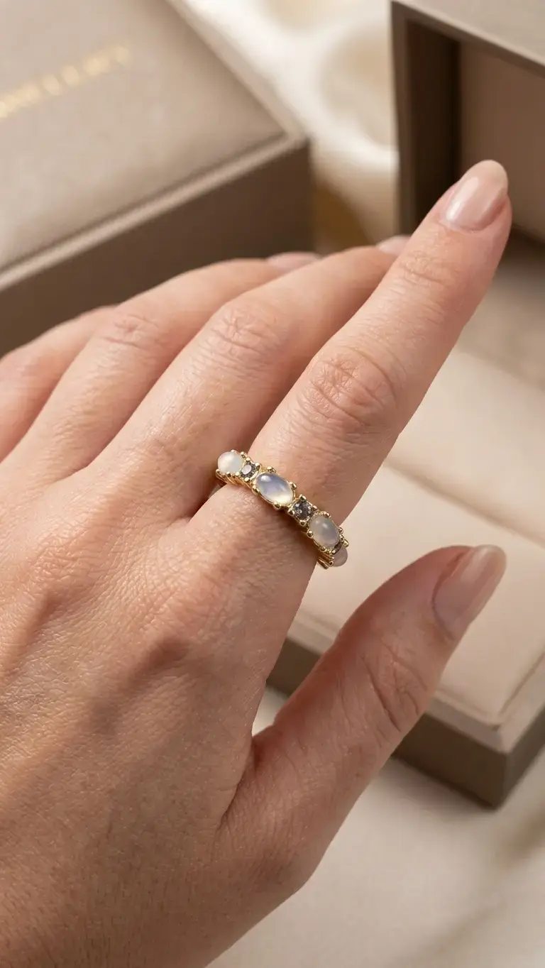 Anillo Texturizado con Cabujones y Brillantes - 2