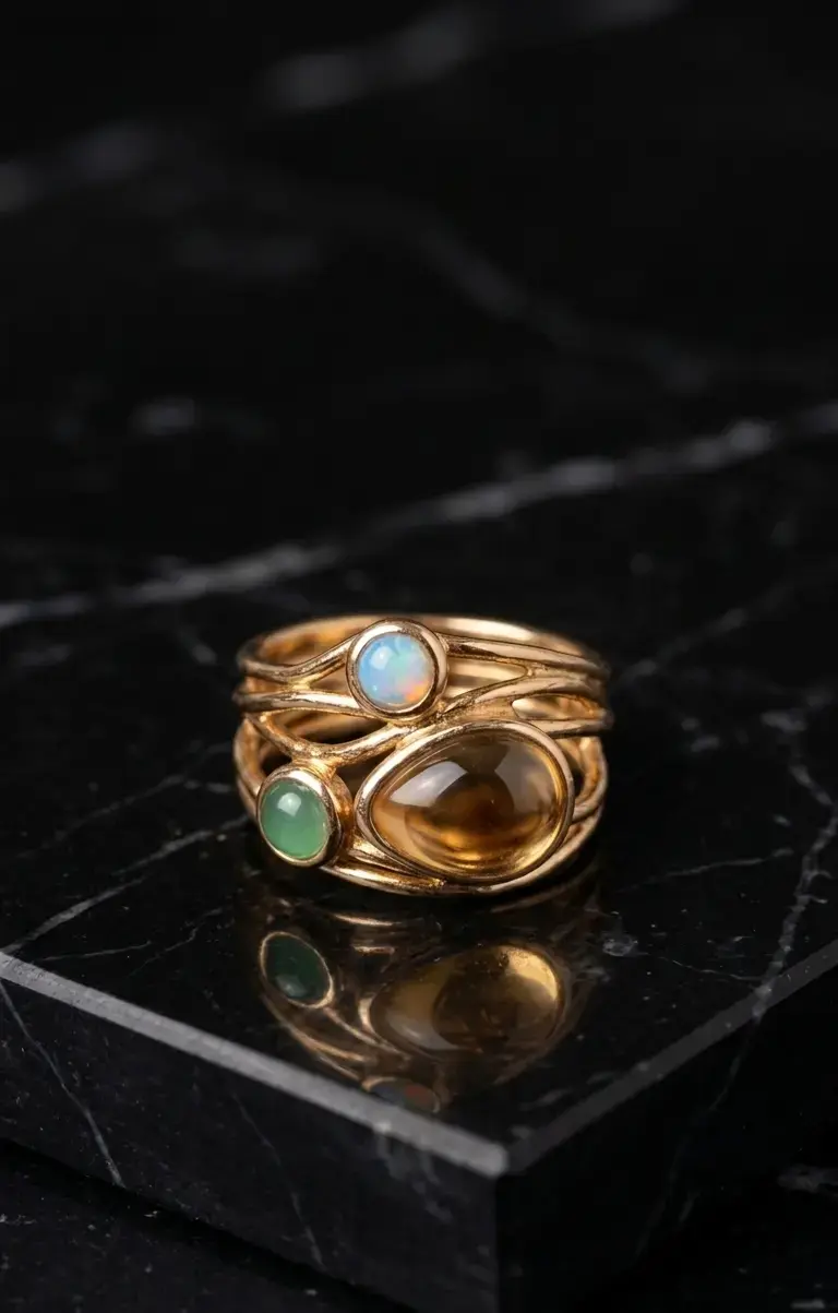 Anillo Multi-Banda Entrelazado con Piedras - 1