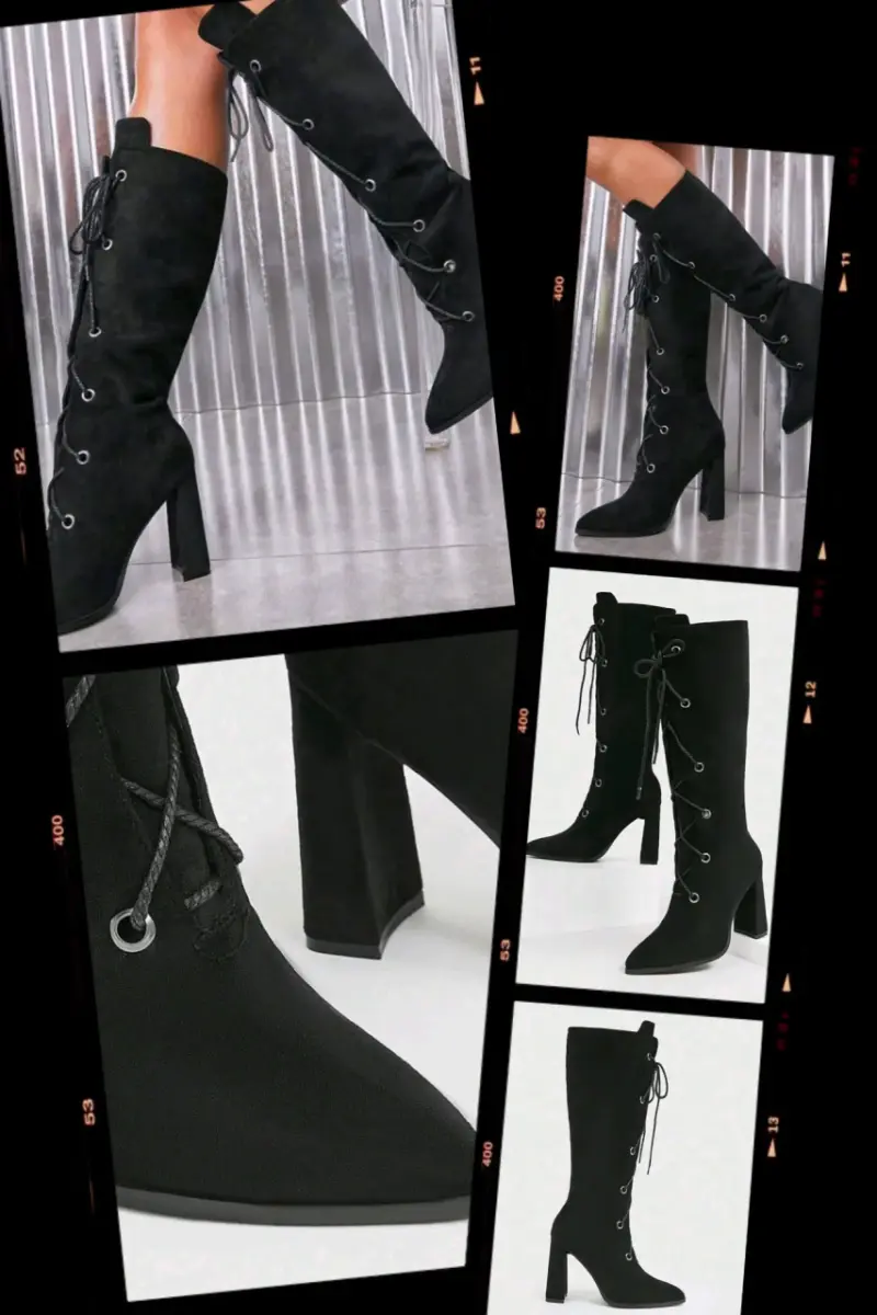 Botas negras de tacón alto con cordones - 1