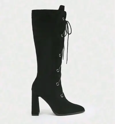 Botas negras de tacón alto con cordones - miniatura 3