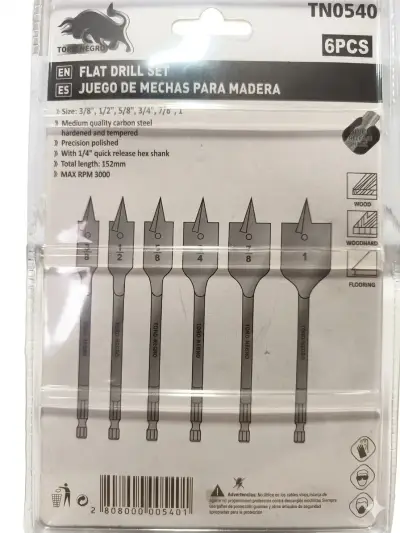 Set 6 Brocas Mecha Paleta para Madera Toro Negro - miniatura 2