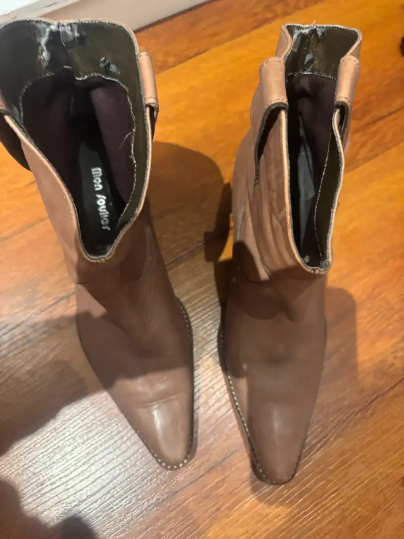 Botines de cuero marrón para mujer - 2