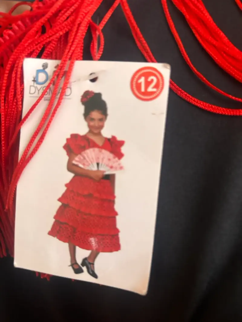 Vestido flamenco rojo con lunares y flecos - 4