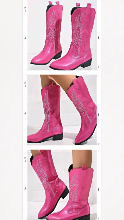 Botas vaqueras rosas con diseño bordado - miniatura 1