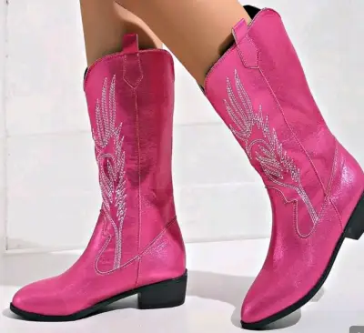 Botas vaqueras rosas con diseño bordado - miniatura 3