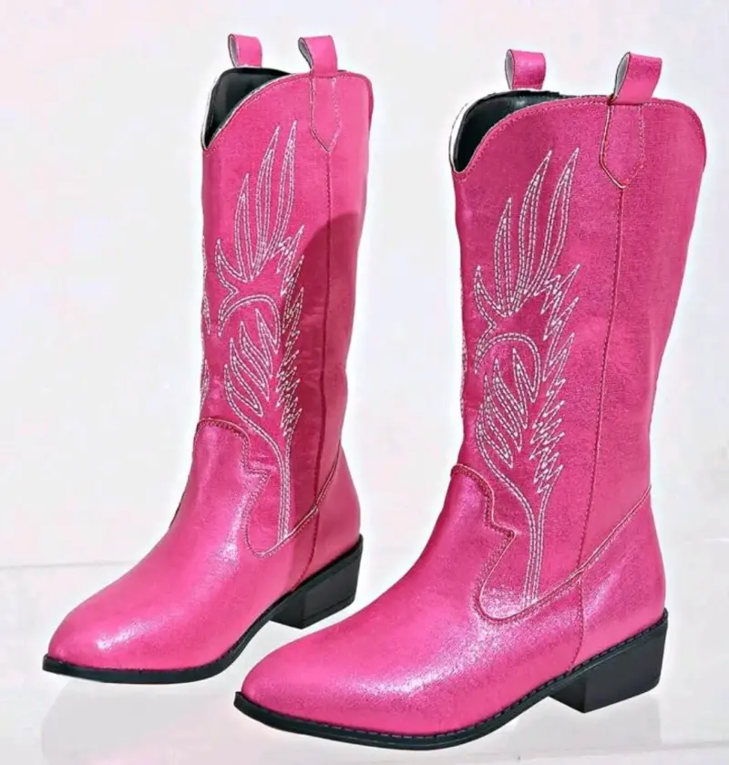 Botas vaqueras rosas con diseño bordado - 4