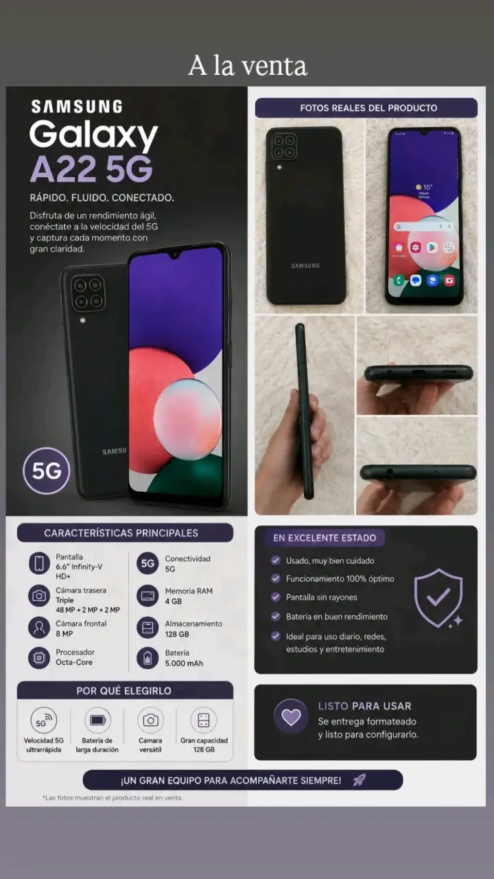 Samsung Galaxy A22 5G en excelente estado