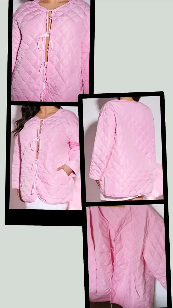 Chaqueta acolchada rosa con lazos - 1