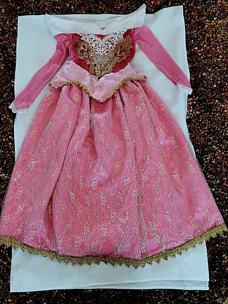 Disfraz de princesa rosa con encaje dorado