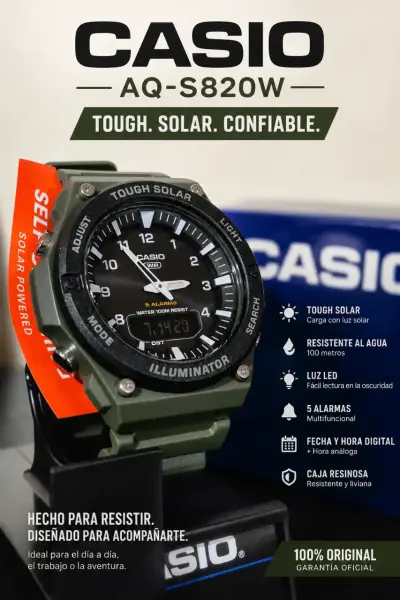 Reloj Casio AQ-S820W Solar Resistente al Agua - miniatura 1