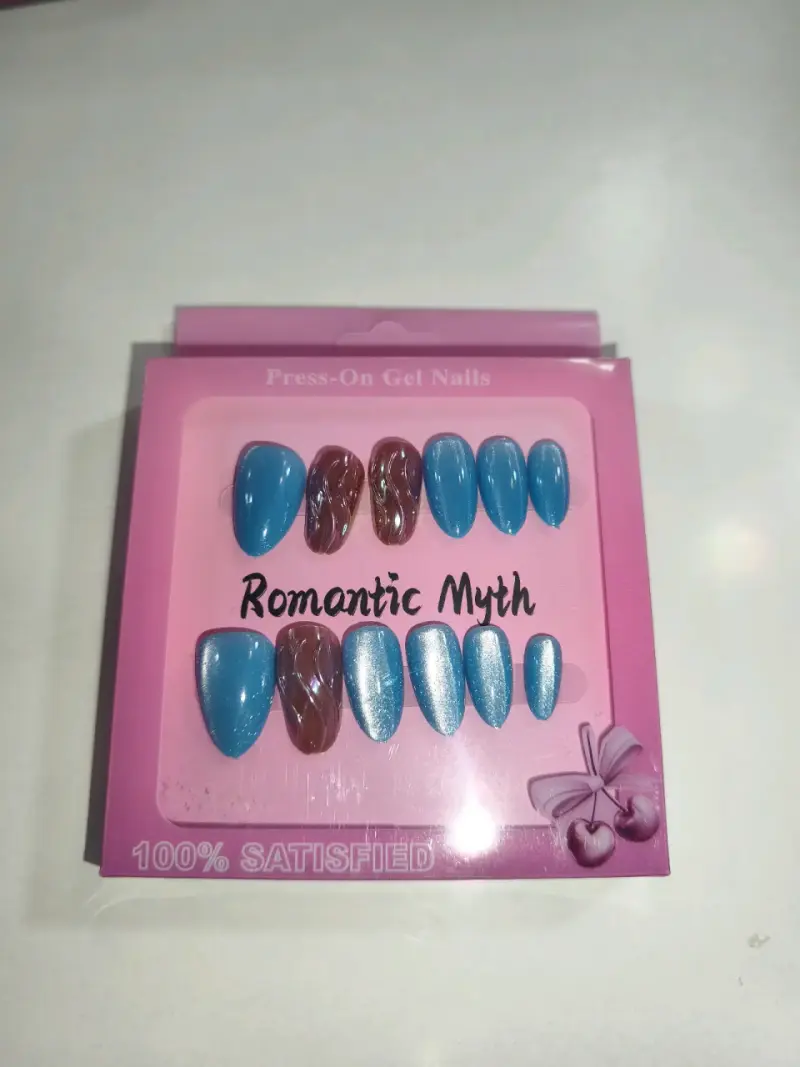 Uñas postizas gel verde y rosa Romantic Myth - 3