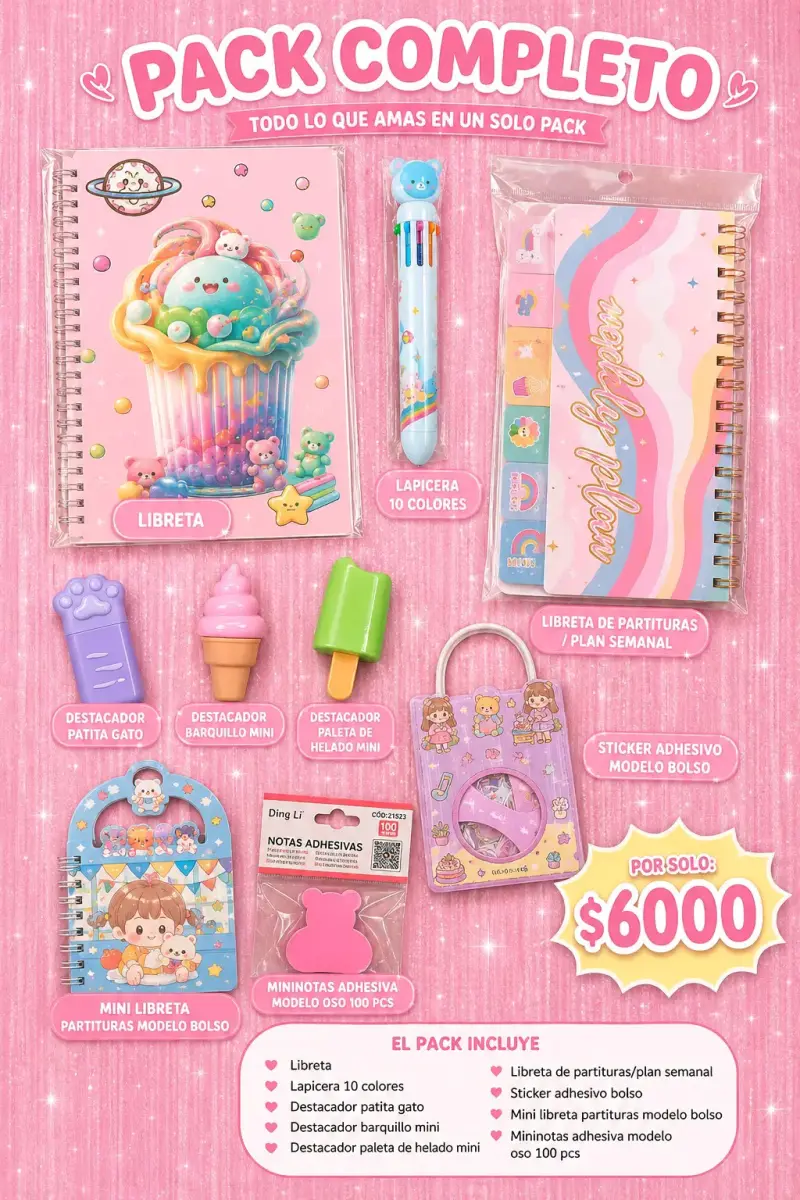 Pack Completo de Papelería con Libreta y Lapicera