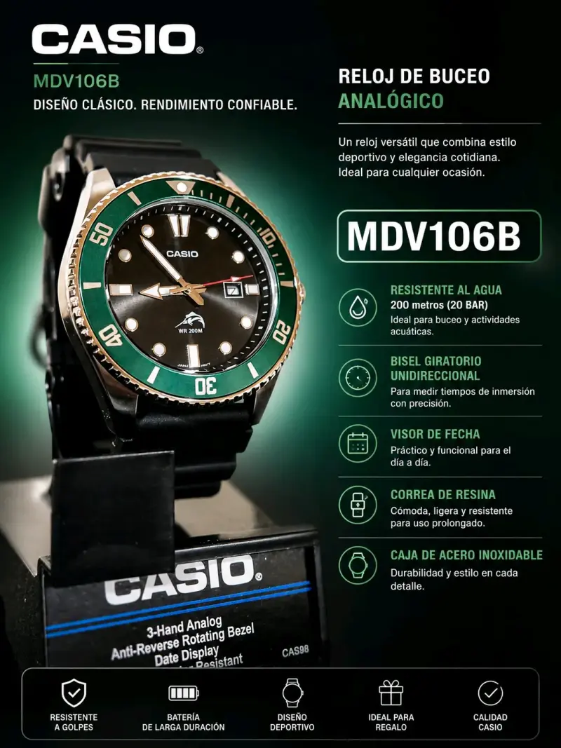 Reloj de buceo analógico Casio MDV106B - 1