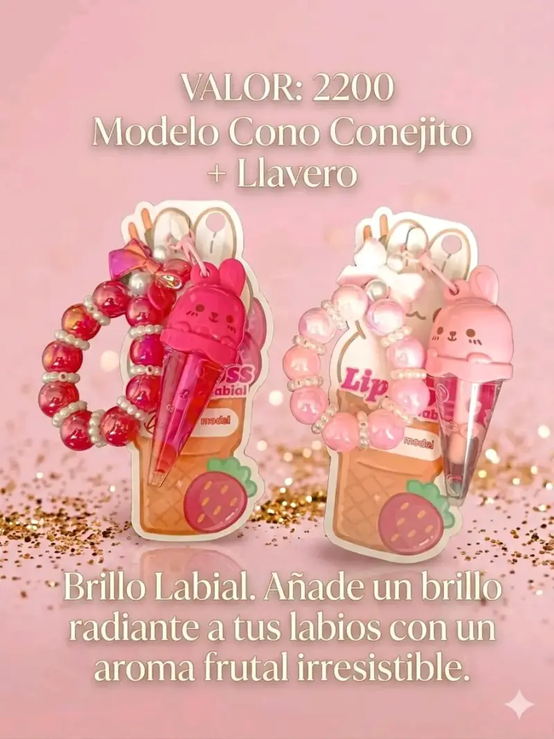 Brillo Labial Cono Conejito con Llavero