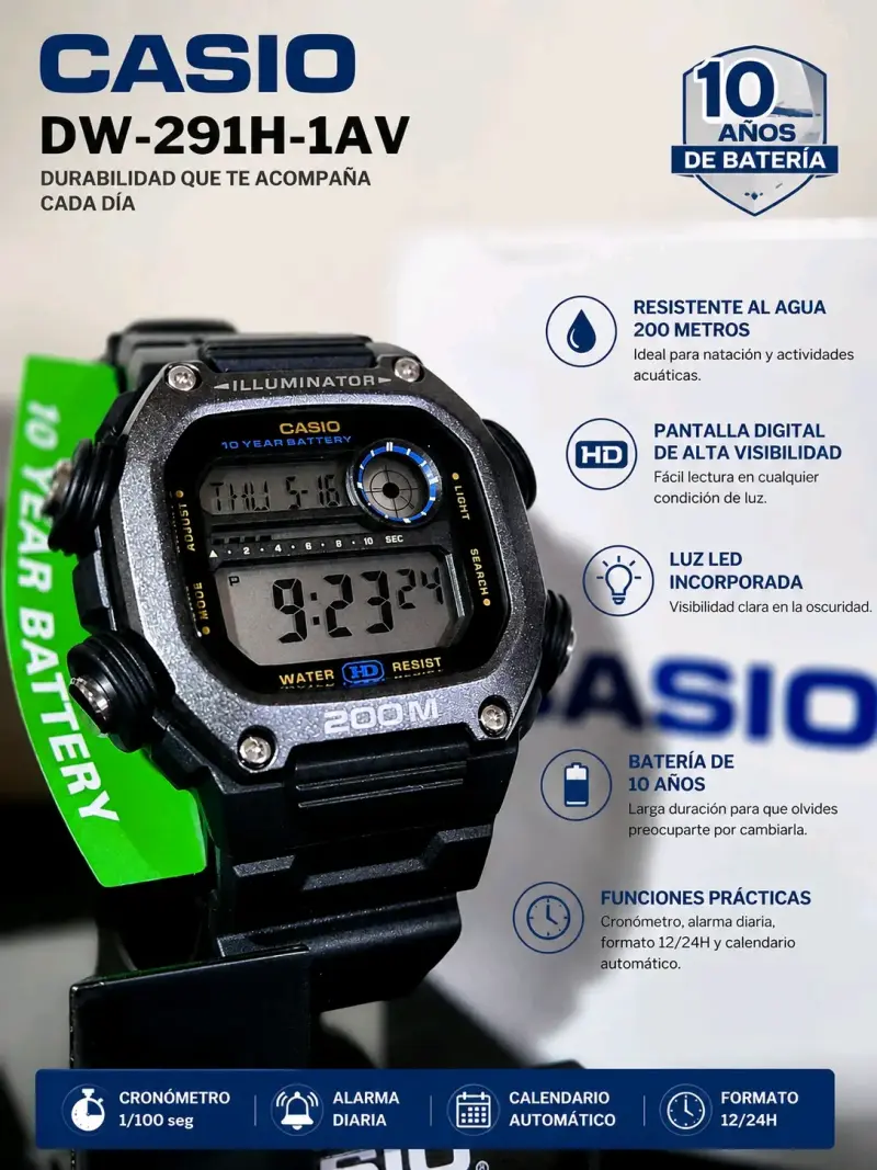 Reloj Casio DW-291H-1AV resistente al agua - 1