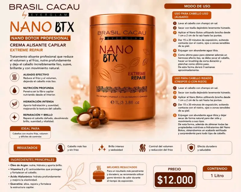 Crema Alisante Capilar Brasil Cacau Nano Botox 1L - 1
