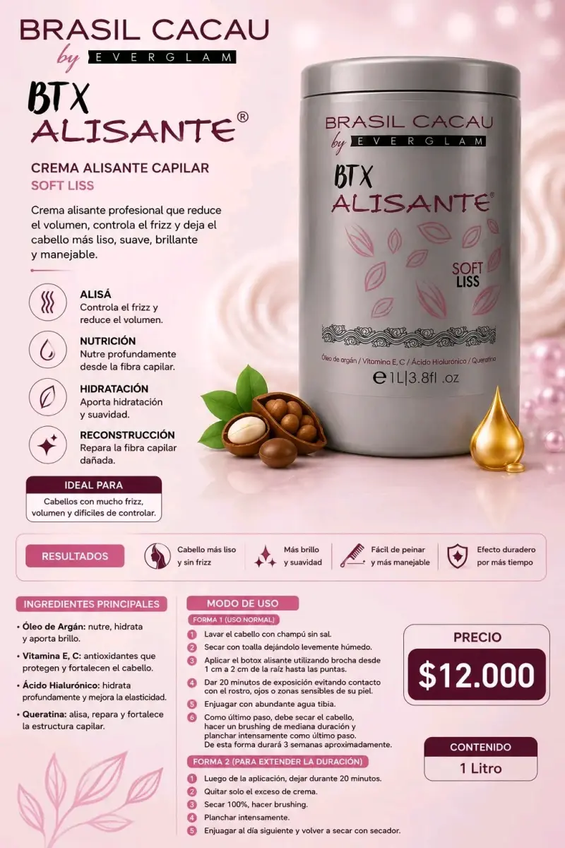 Crema Alisante Capilar Brasil Cacau Nano Botox 1L - 3