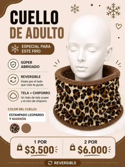 Cuello de adulto reversible estampado leopardo - miniatura 1
