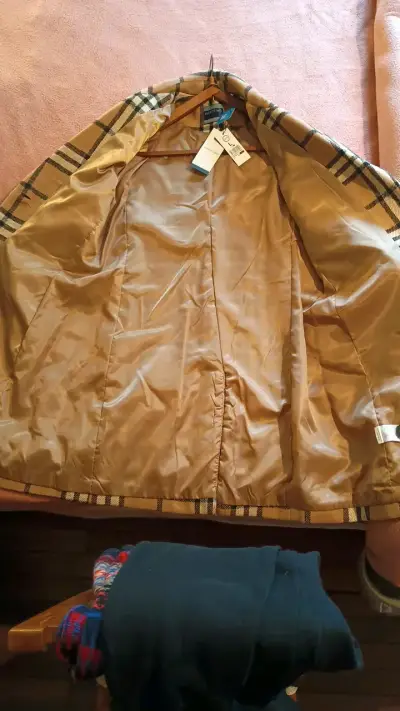 Abrigo de lana a cuadros beige para mujer - miniatura 2