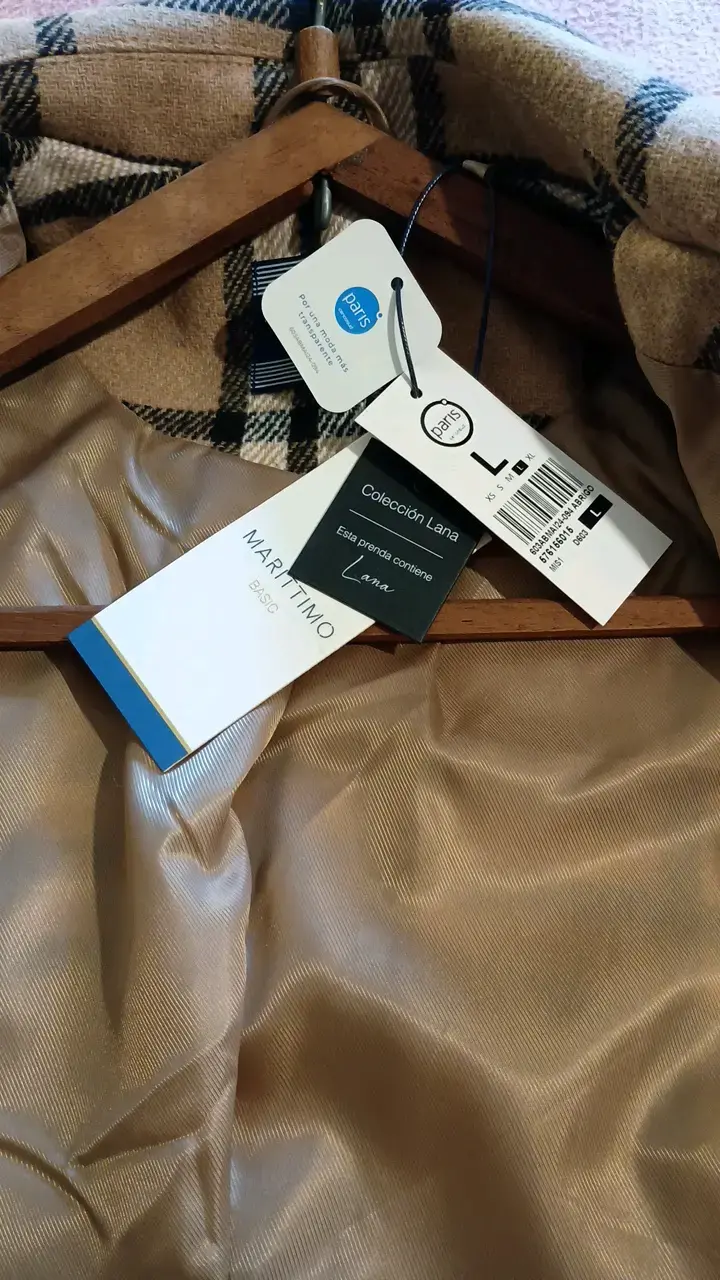 Abrigo de lana a cuadros beige para mujer - 3