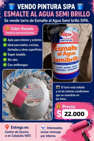Pintura Esmalte al Agua Semibrillo Sipa Rosado - miniatura 1