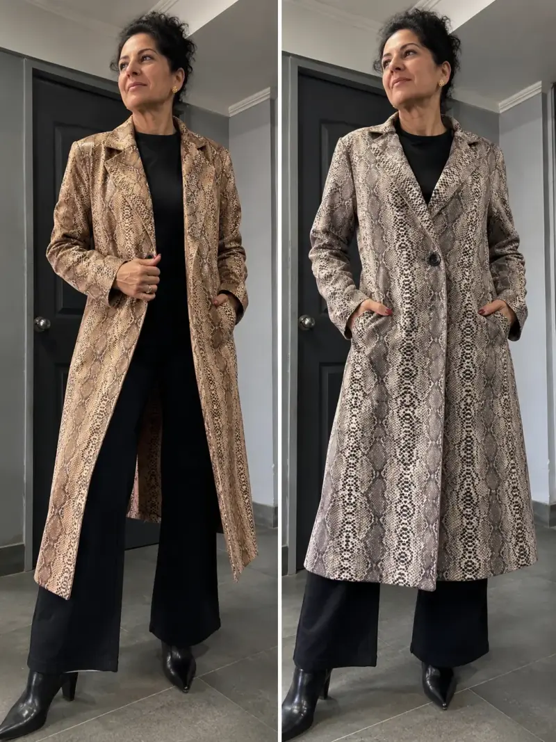 Abrigo largo de mujer con estampado de serpiente