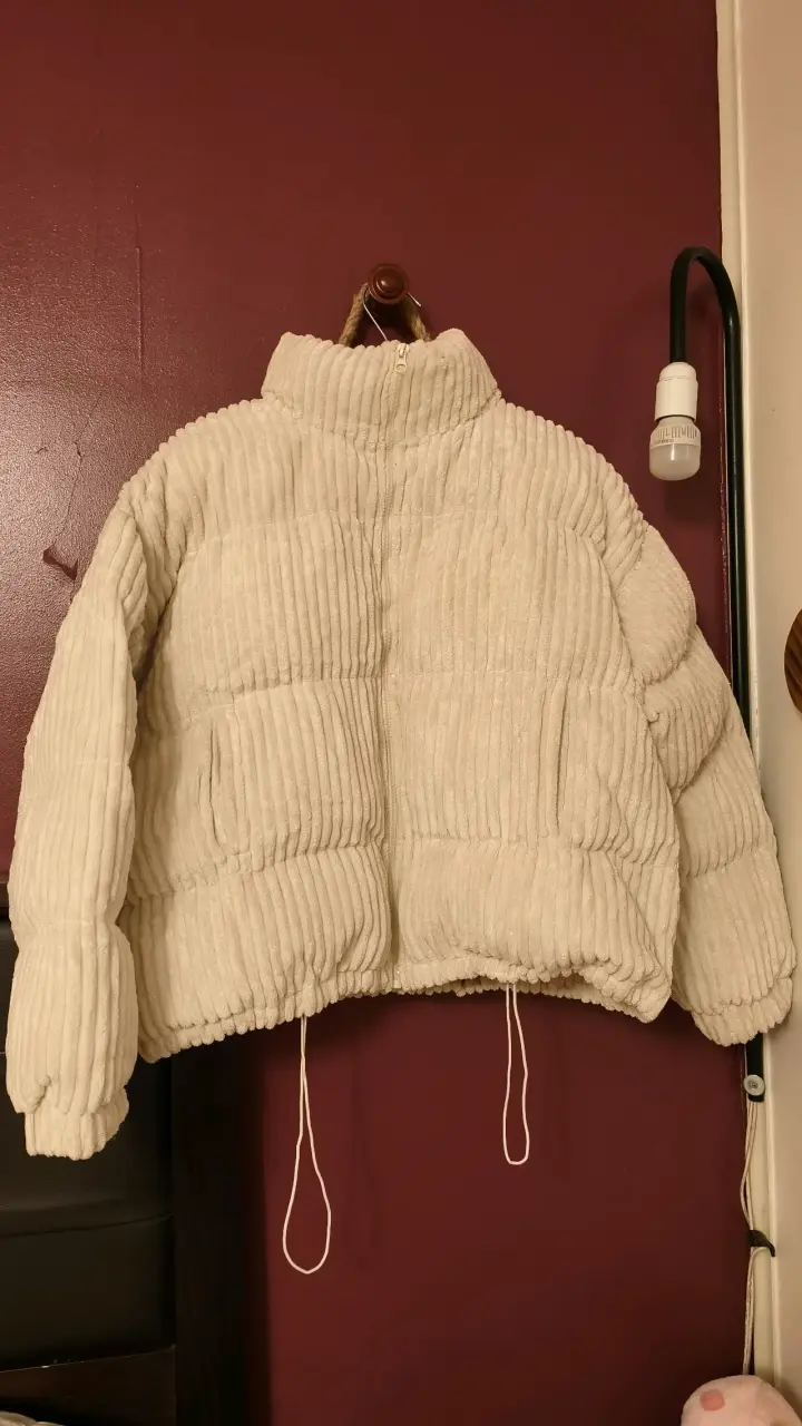 Chaqueta acolchada beige de pana para mujer - 1