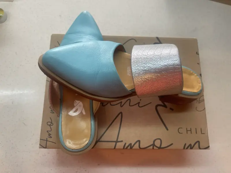 Sandalias de cuero Gianni Dafirenze color turquesa y plateado - 2