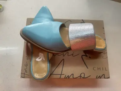 Sandalias de cuero Gianni Dafirenze color turquesa y plateado - miniatura 2