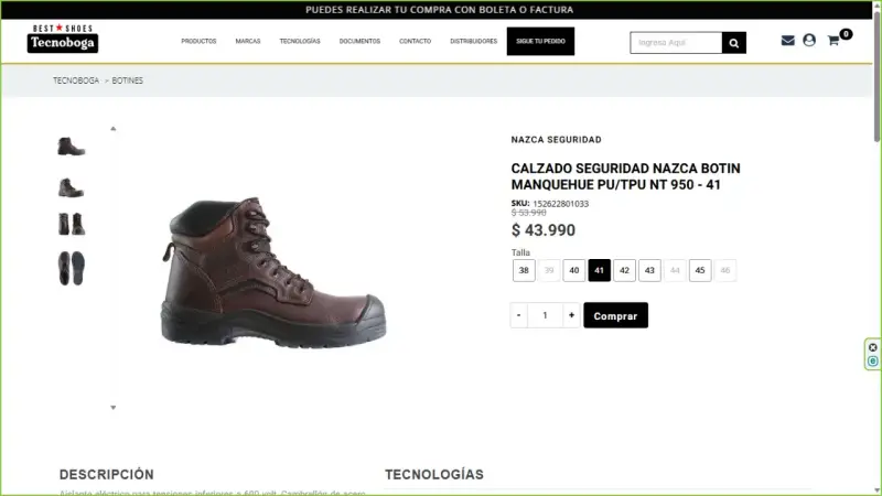 Botín de seguridad Nazca Manquehue PU/TPU NT 950 talla 41 - 1