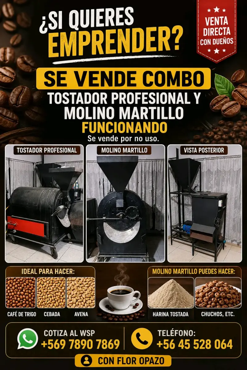 Combo tostador profesional y molino martillo funcionando