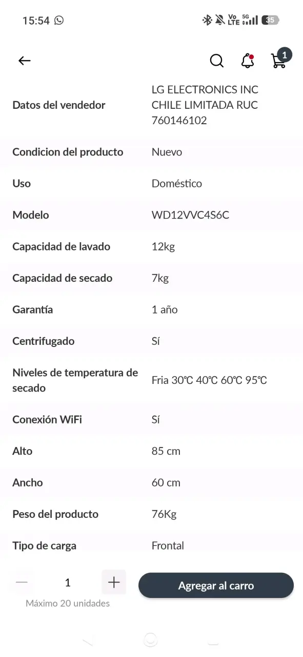 Lavadora Secadora LG 12Kg/7Kg AIDD WD12VVC4S6C - 4