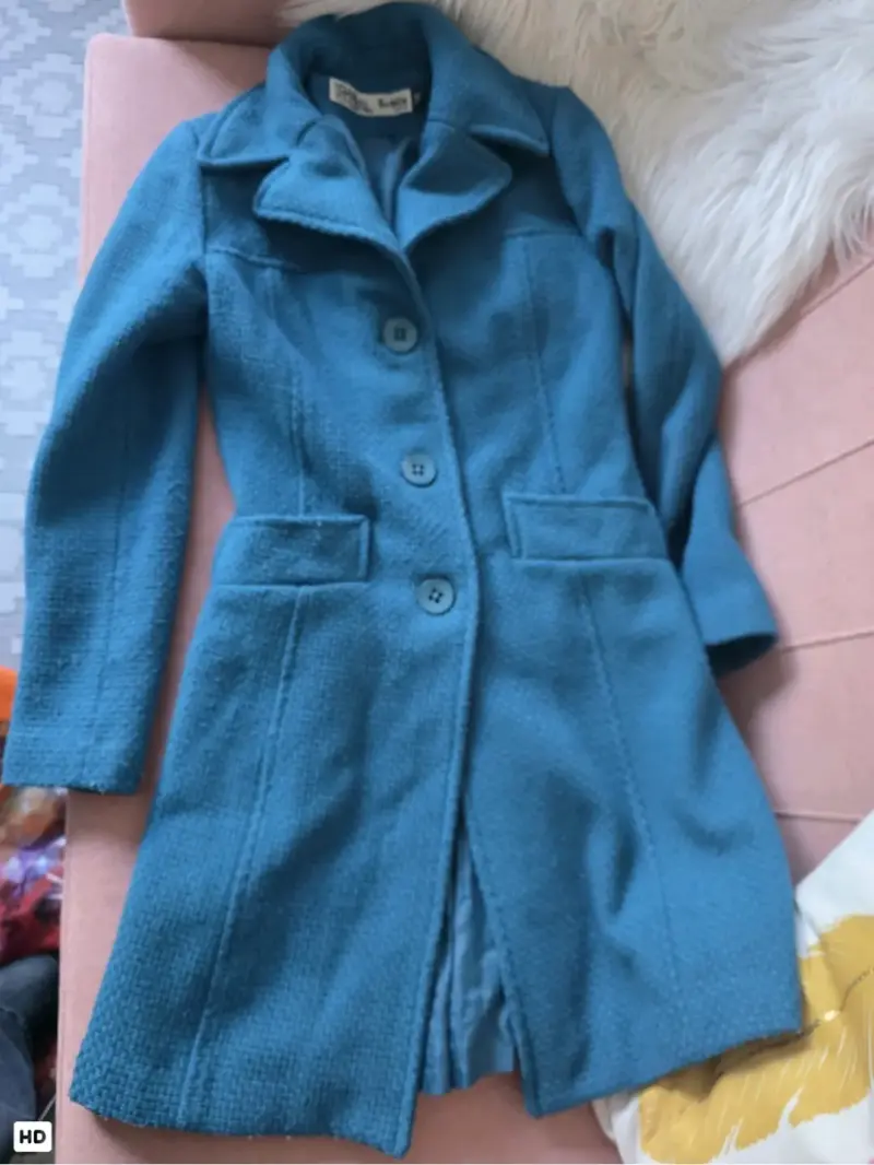 Abrigo azul de lana para mujer - 1