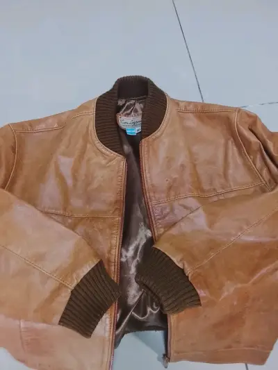 Chaqueta de cuero legítimo marrón para mujer - miniatura 2