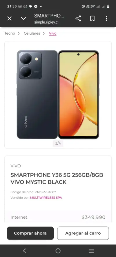 Smartphone Vivo Y36 5G 256GB Mystic Black - miniatura 1