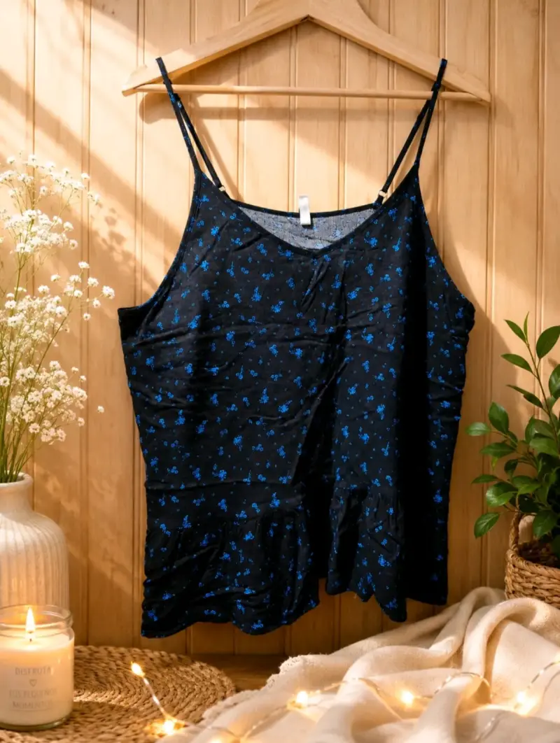 Blusa de tirantes con estampado floral azul