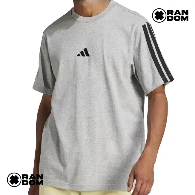 Polera deportiva gris Adidas con logo y rayas - 1