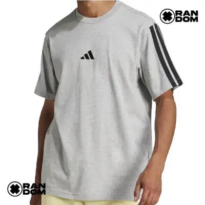 Polera deportiva gris Adidas con logo y rayas - miniatura 1
