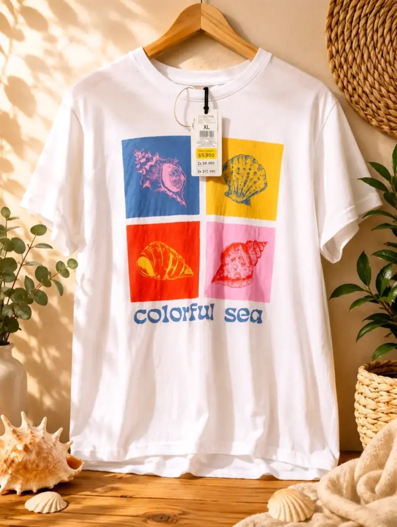Polera blanca con estampado Colorful Sea