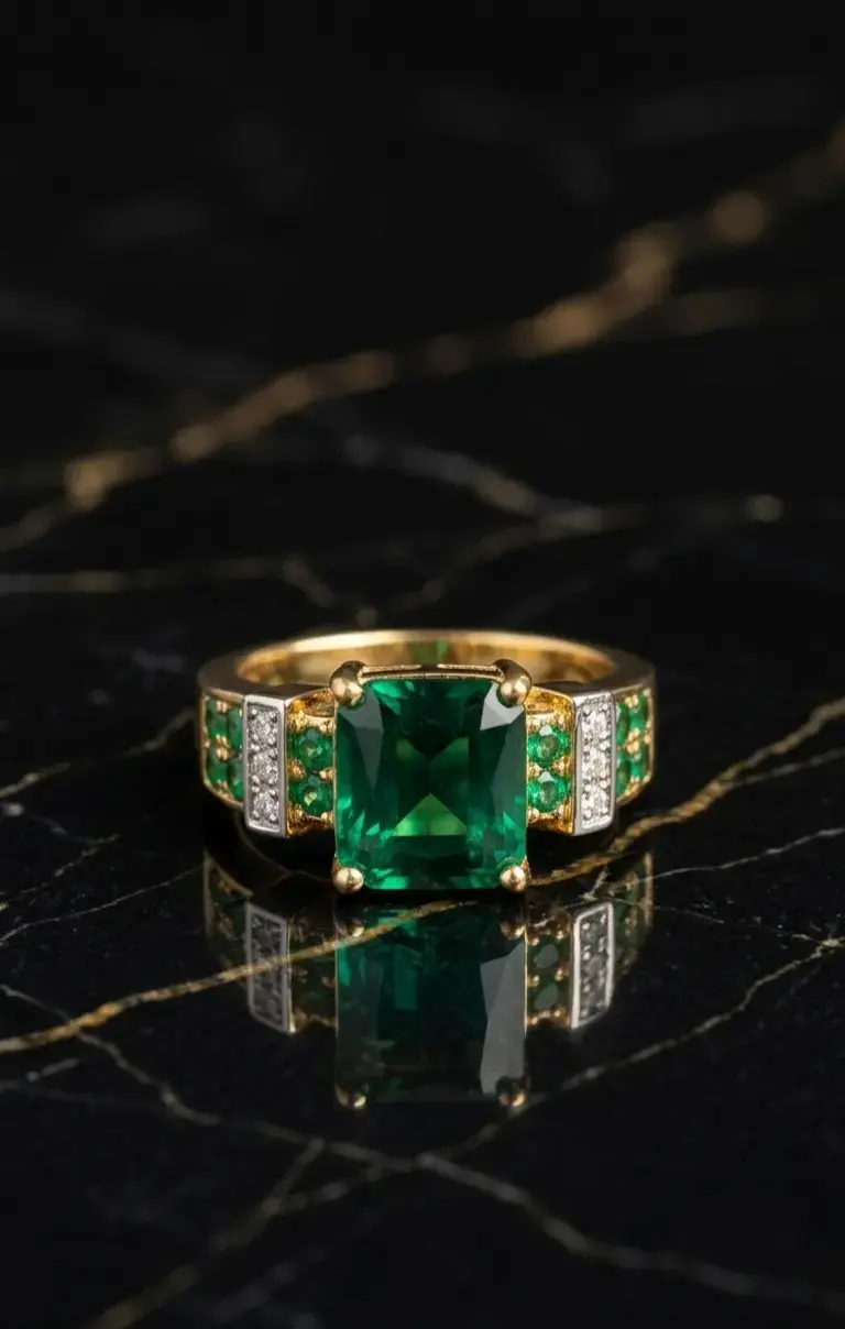 Anillo Vintage Esmeralda Real y Cristales - 1